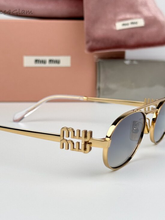 Miu Miu Women Sunglasses Gold Grey Grad Mirror Pilot MU54ZS 5AK30C NEW AUTHENTI main image 9